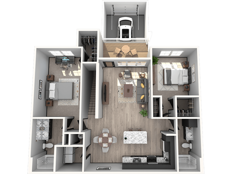 Floor plan for 2 beds, 2 baths, 1191 sqft